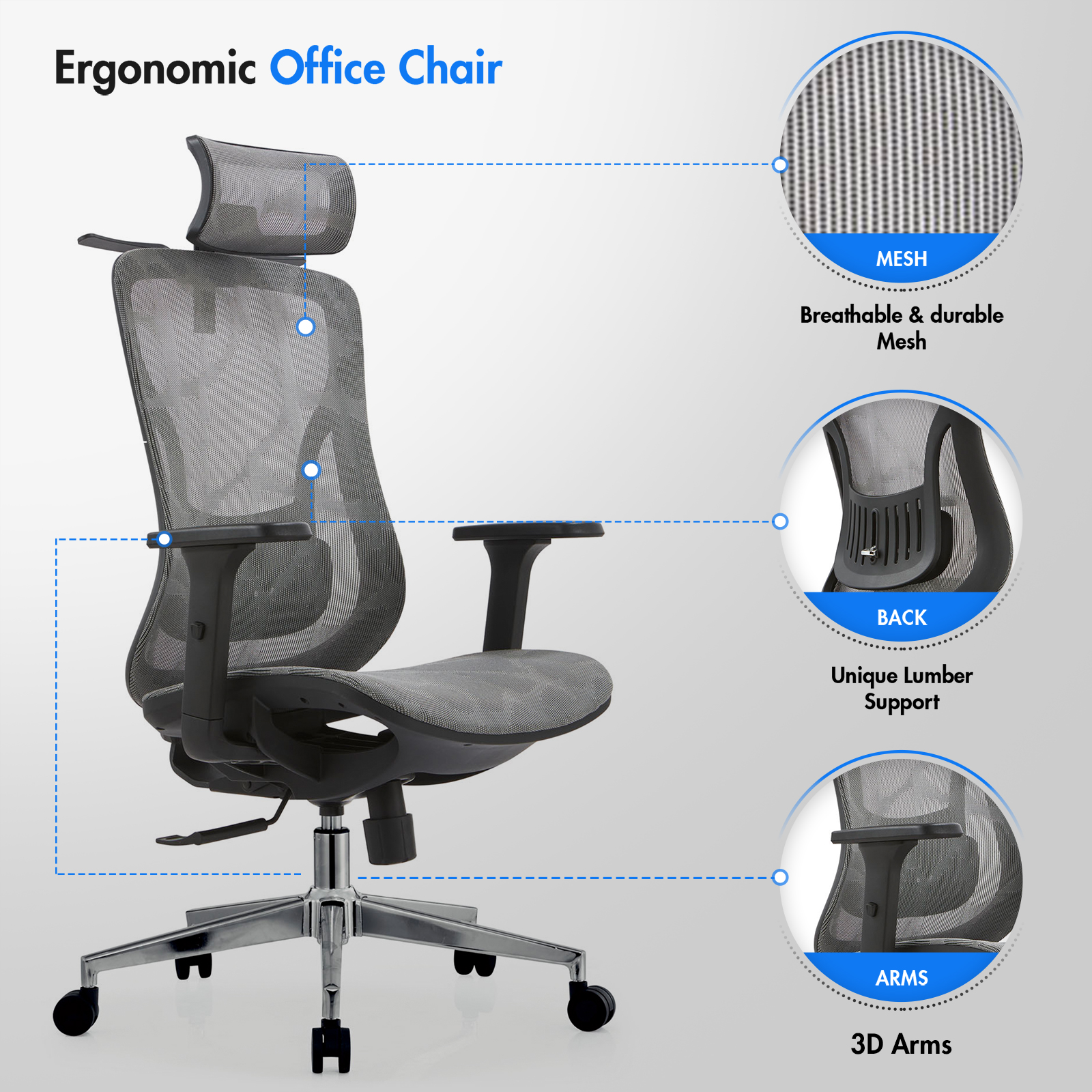 Smilemart high back office chair ergonomic mesh 2024 back chair adjustable swivel executive computer chair